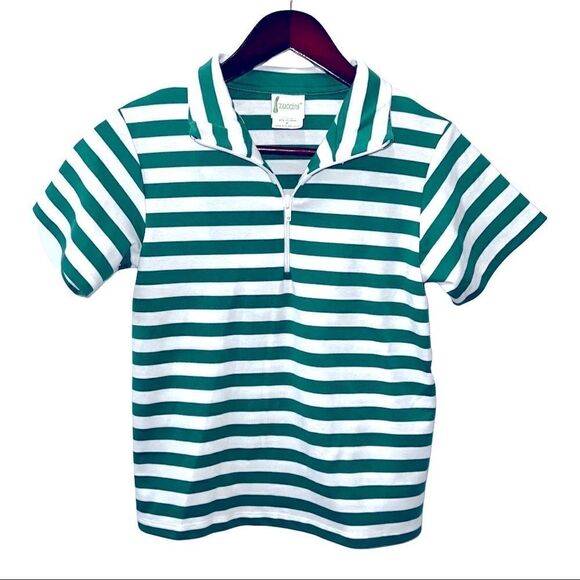 Zucchini Boys green and white preppy striped polo w/zipper - Picture 1 of 11